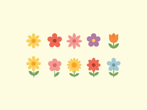 10 Color Flowers Icon: Modern Design Essentials