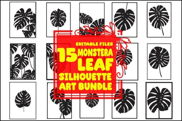 15 Monstera Leaf Silhouette Bundle