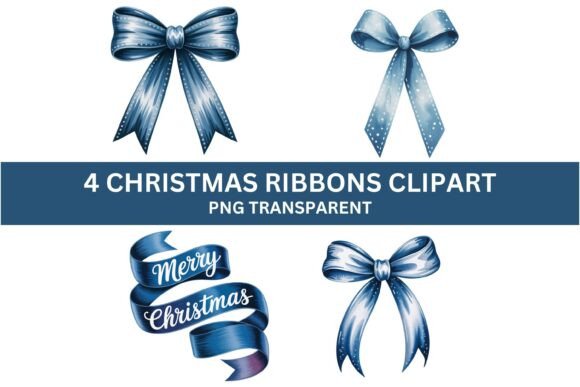 4 Blue Christmas Ribbon Clipart for Elegant Designs