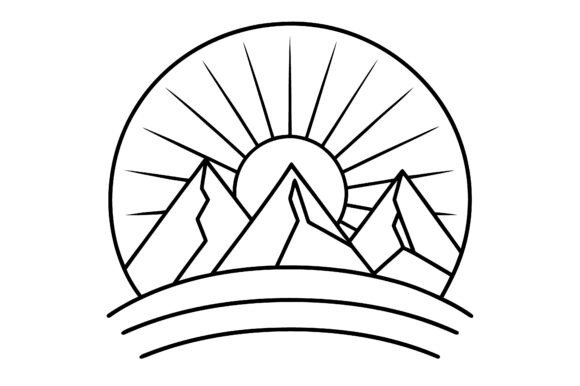 Abstract Mountain Sunrise Minimal Line Art