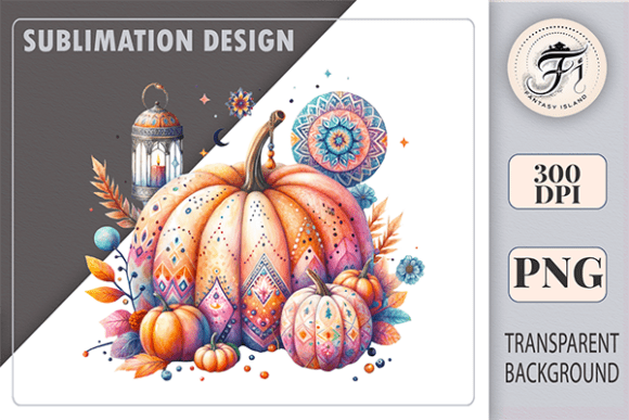 Autumn Boho Pumpkin PNG Clipart
