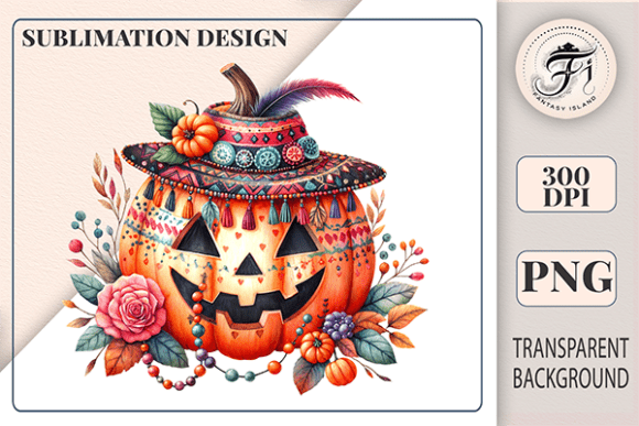 Boho Folk Halloween Pumpkin Sublimation