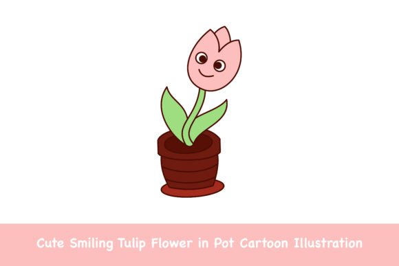 Cute Smiling Tulip in Pot Cartoon