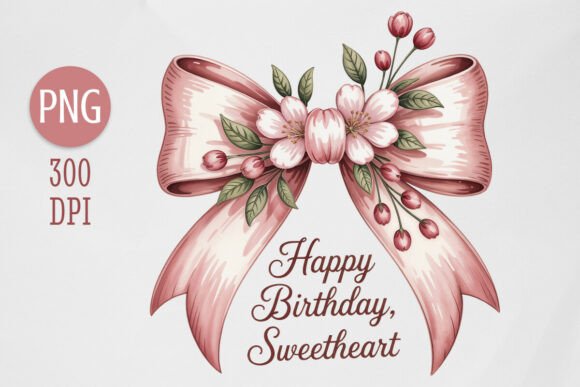 Elegant Floral Bow Birthday PNG Clipart