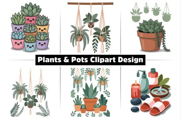 Elevating Digital Merchandise with the Plants Pots Set Vector Clipart Design