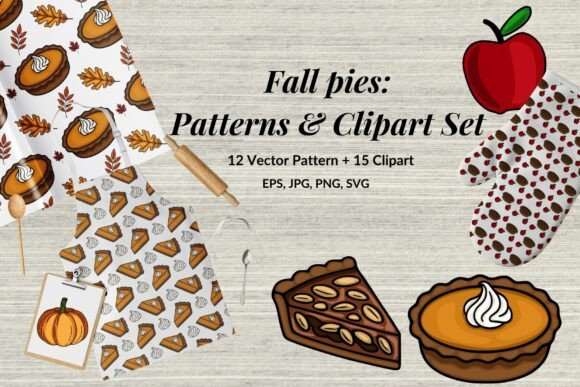 Evaluating the Fall Pies Patterns Clipart Set for Seasonal Design Projects
