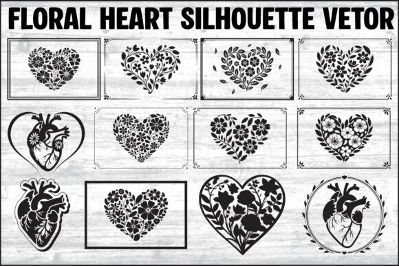Floral Heart Silhouette Vector Bundle
