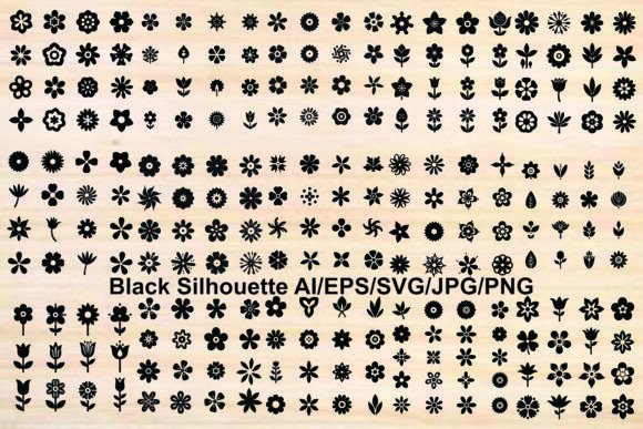 Flower Icon Set: Versatile Black Floral Graphics