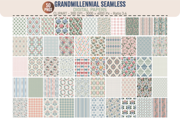 Grandmillennial Patterns: 50 PNGs for Designers