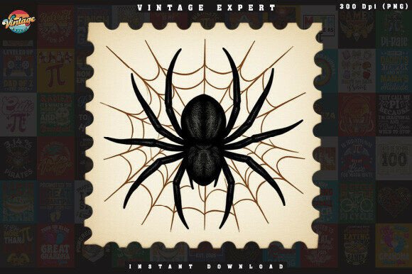 Halloween Spider Postage Stamp Clipart: Elevating Your Spooky Designs with Vintage Charm