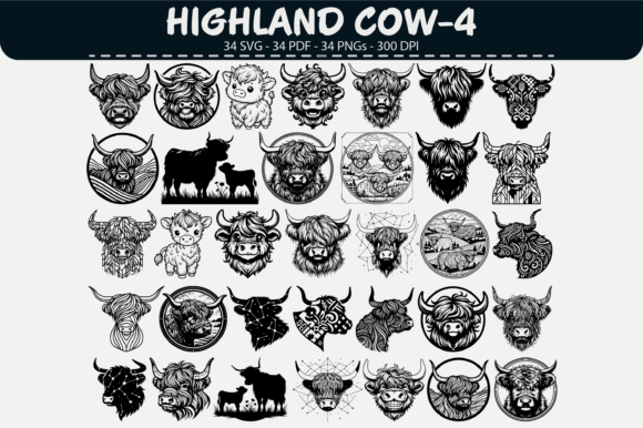 Highland Cow Vector Set – 34 Designs: A Practical Guide for Crafters and Designers