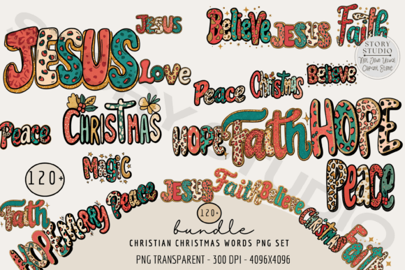 Integrating Faith and Design: The Christian Christmas Words PNG Bundle for Modern Creators