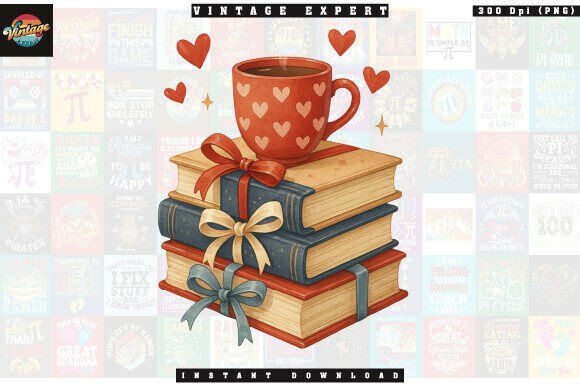 Red Mug with Hearts on Books Clipart: Elevating Designs with Cozy Elegance