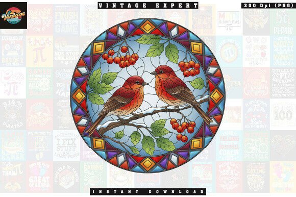 Stained Glass Christmas Red Birds PNG: A Versatile Asset for Winter Crafting and Design