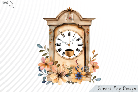 Vintage Floral Grandfather Clock PNG Clipart: Elevating Your Digital Designs with Timeless Elegance