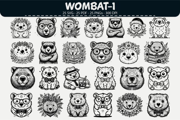 Wombat Vector Clipart – 25 Designs: A Versatile Resource for Crafters and Designers